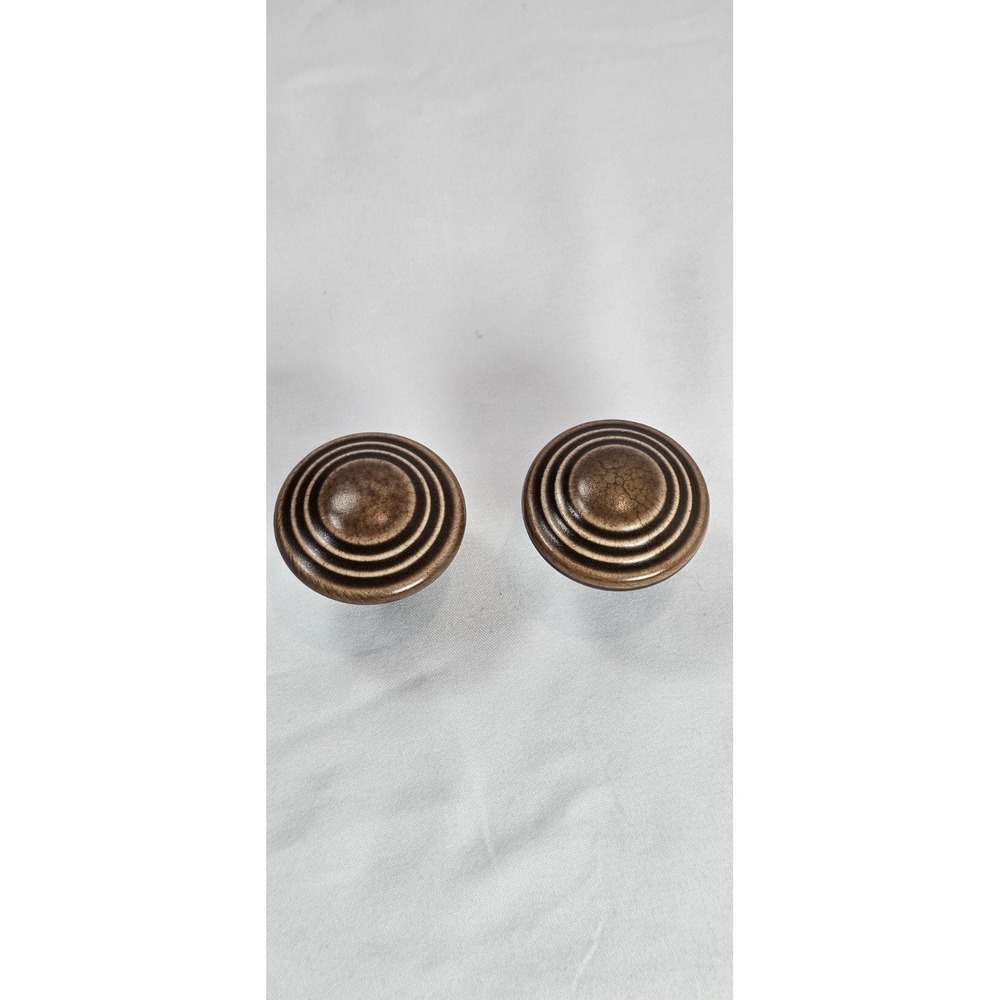 Lot Of 2 Vintage Brown Bulleye Ceramic Porcelain‎ Cabinet Drawer Knobs Pulls